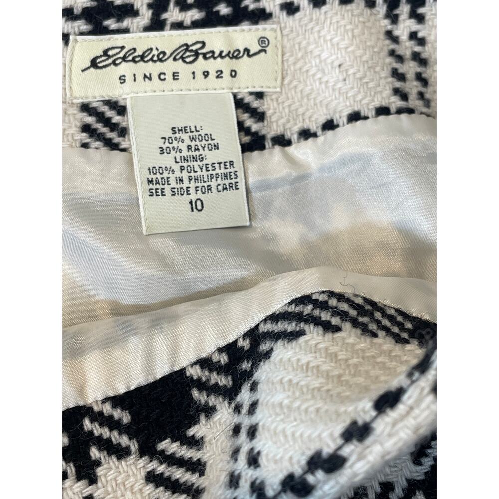 Eddie Bauer Skirt Black White Plaid Textured Wool Blend Size 10 - Picture 5 of 6